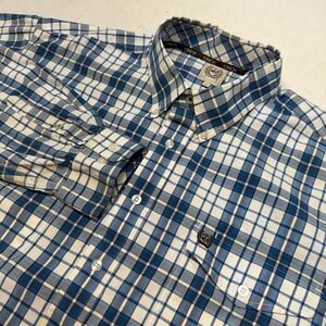 Cinch Long Sleeve Plaid Western Button Down Cotton Blue White Mens XL
